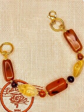 Large Heavy Chunky Citrine, Carnelian And Amber Gold Plated Bracelet